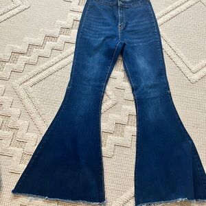 Women's Flared Denim Jeans - Dark Blue